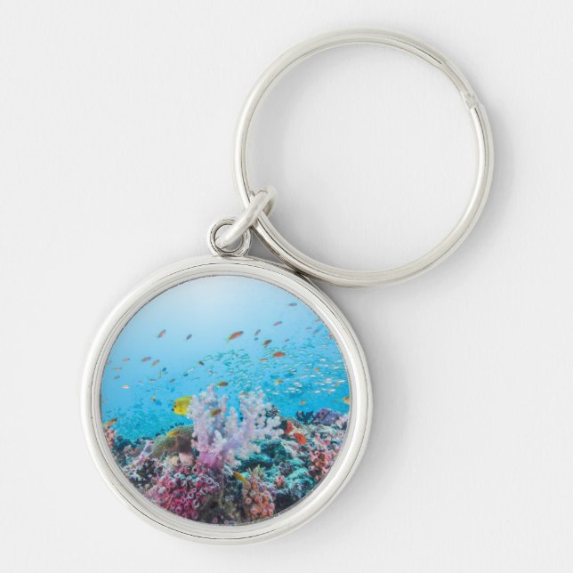 Scuba Diving With Colourful Reef And Coral Keychain (Front)