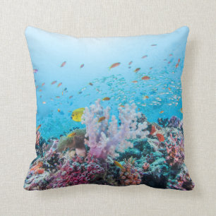 Scuba Diving With Colourful Reef And Coral Throw Pillow