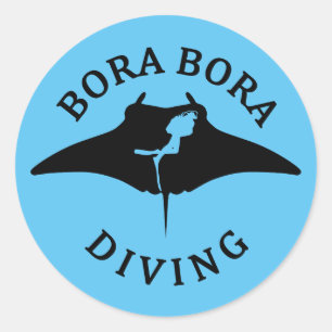 Scuba Diving With Manta Rays At Bora Bora Classic Round Sticker