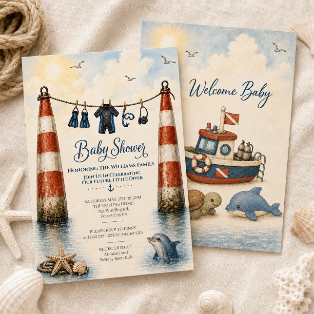 SCUBA Gear Future Diver Baby Shower Invite (Creator Uploaded)