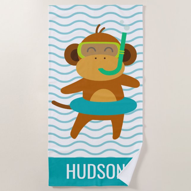 Scuba Monkey Personalized Beach Towel (Front)
