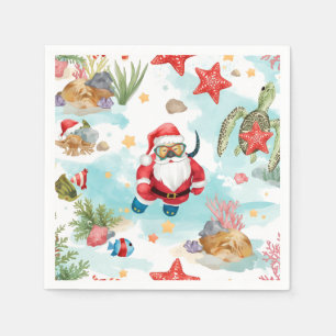Scuba Santa Underwater Christmas Napkin