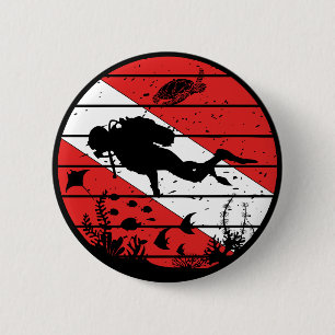 Scuba Sealife Diver Flag 2 Inch Round Button
