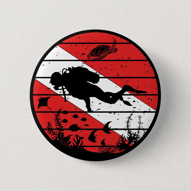 Scuba Sealife Diver Flag 2 Inch Round Button (Front)