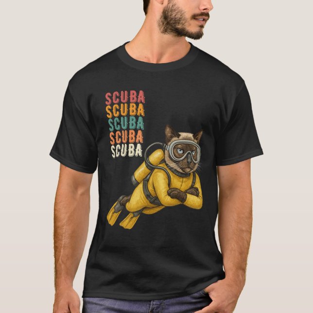 Scuba Siamese Cat Diver T-Shirt (Front)