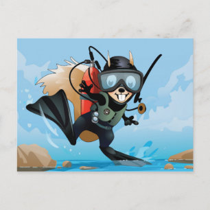 scubadiving squirrel on holiday postcard
