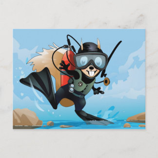 scubadiving squirrel on holiday postcard