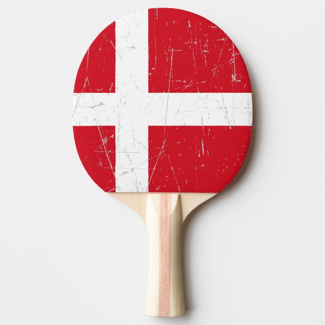 Scuffed and Scratched Danish Flag Ping Pong Paddle (Front)