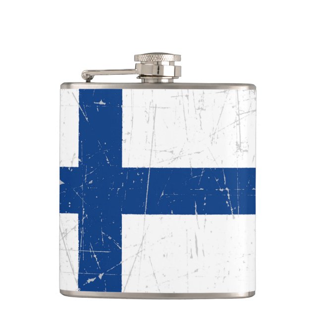 Scuffed and Scratched Finnish Flag Hip Flask (Front)