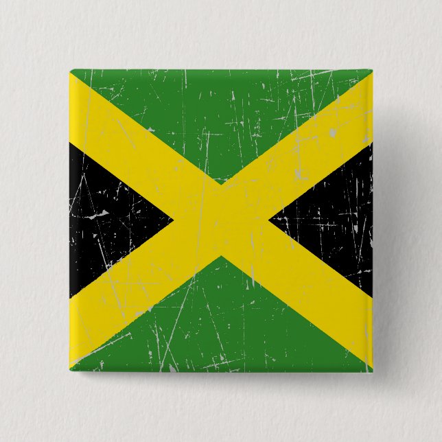 Scuffed and Scratched Jamaican Flag 2 Inch Square Button (Front)