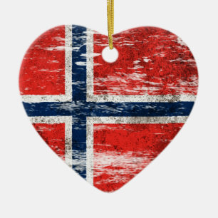 Scuffed and Worn Norwegian Flag Ceramic Ornament