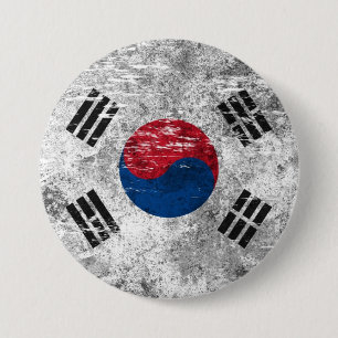 Scuffed and Worn South Korean Flag 3 Inch Round Button