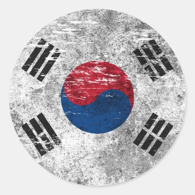 Scuffed and Worn South Korean Flag Classic Round Sticker (Front)