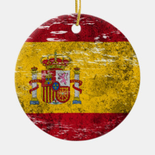 Scuffed and Worn Spanish Flag Ceramic Ornament