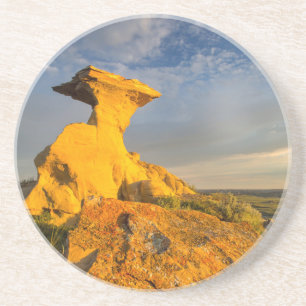Sculpted Badlands Formation In Short Grass Coaster