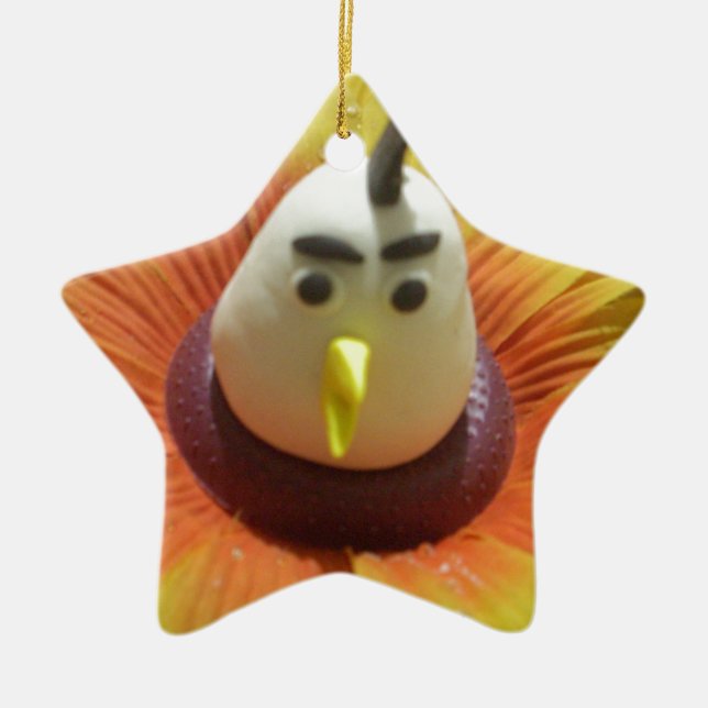 Sculpted Bird in Sunflower Art Print Ceramic Ornament (Front)