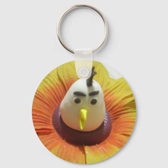 Sculpted Bird in Sunflower Art Print Keychain (Front)
