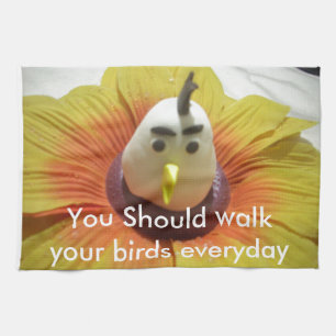 Sculpted Bird in Sunflower Art Print Kitchen Towel