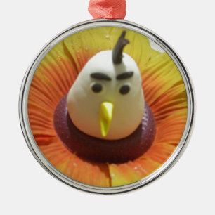 Sculpted Bird in Sunflower Art Print Metal Ornament