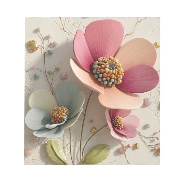 Sculpted Ceramic & Gold Leaf Floral Relief - Auror Notepad (Front)
