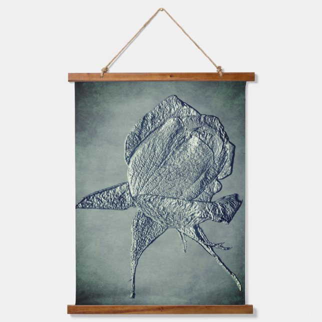 Sculpted Effect Silver Rosebud Flower Art  Hanging Tapestry (Front)
