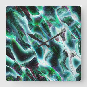 Sculpted rough digital waterfalls and rainforests? square wall clock