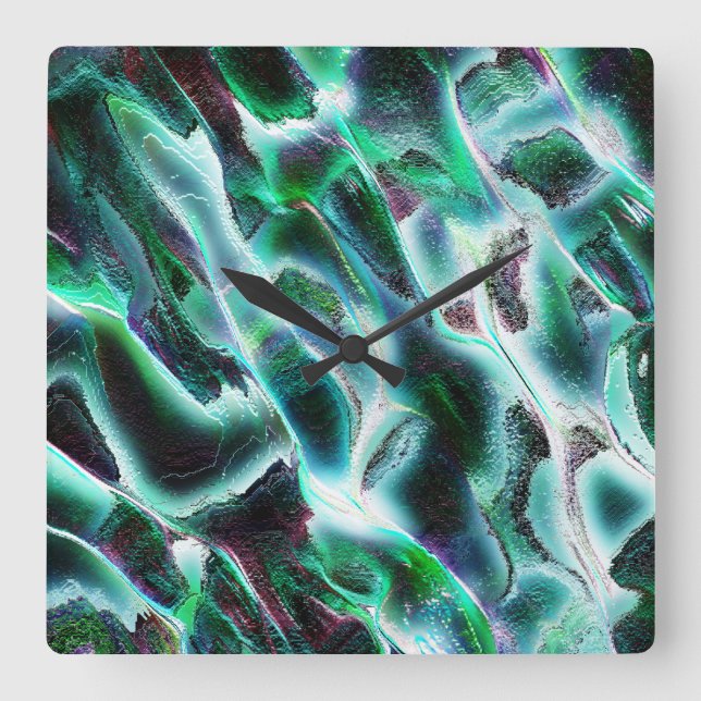 Sculpted rough digital waterfalls and rainforests? square wall clock (Front)