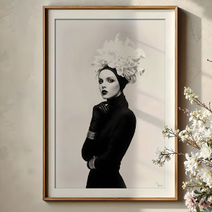 Sculptural Bloom: Avant-Garde Monochrome Fashion Poster
