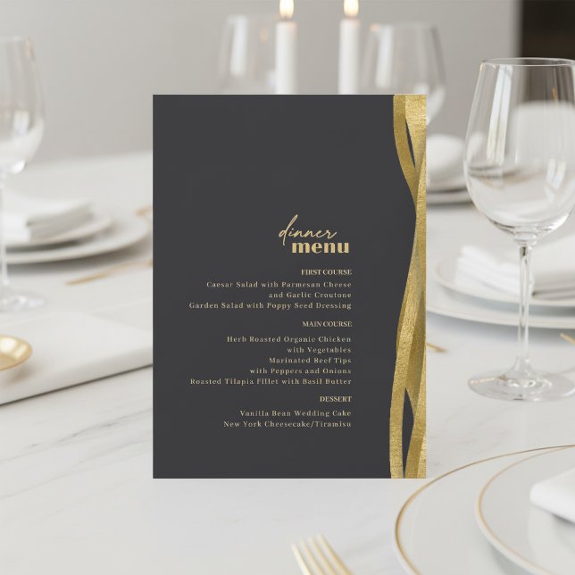 Sculptural Waves Wedding Menu Matte Black ID1312 (Creator Uploaded)
