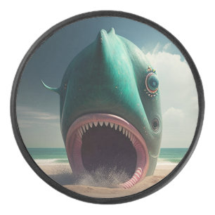 Sculpture de requin sur la plage