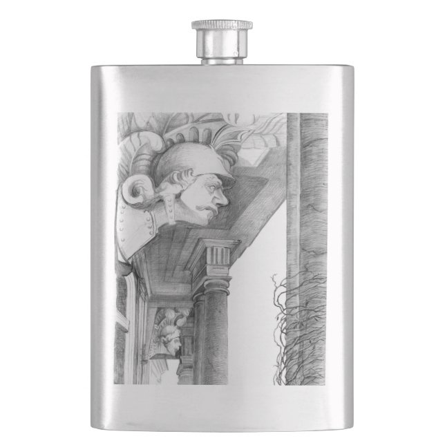 Sculpture of Burgscheidungen castle  Pencil Art Hip Flask (Front)