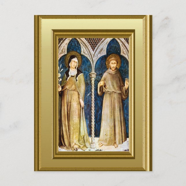 Sculptures of St Clare and St Francis Assisi Postcard (Front)