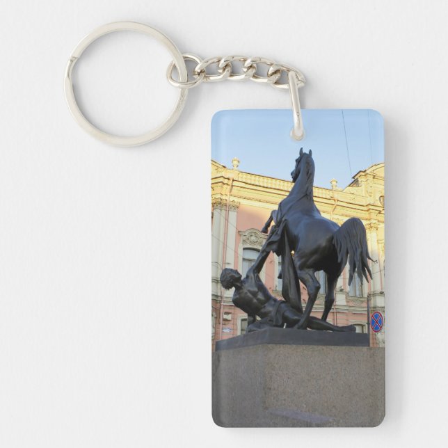 Sculptures  the Anichkov bridge in St. Petersburg Keychain (Front)