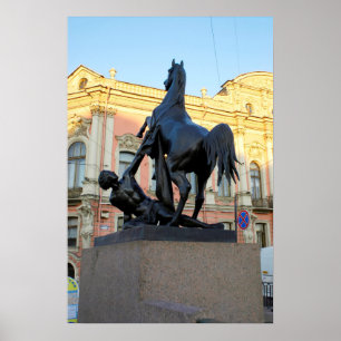 Sculptures the Anichkov bridge in St. Petersburg Poster