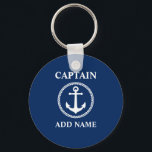 Sea Anchor Captain Add Name or Boat Name Blue Keychain<br><div class="desc">Nautical Sea Anchor Captain Add Name or Boat Name Blue Keychain</div>