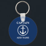 Sea Anchor Captain Add Name or Boat Name Blue Keychain<br><div class="desc">Nautical Sea Anchor Captain Add Name or Boat Name Blue Keychain</div>