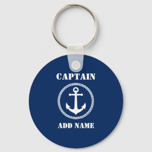 Sea Anchor Captain Add Name or Boat Name Navy Blue Keychain