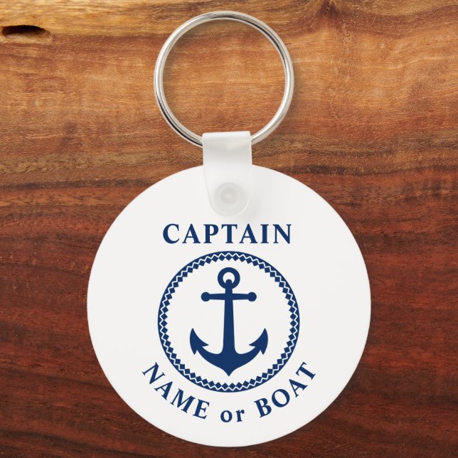 Sea Anchor Captain Name or Boat Photo Back White Keychain (Front)