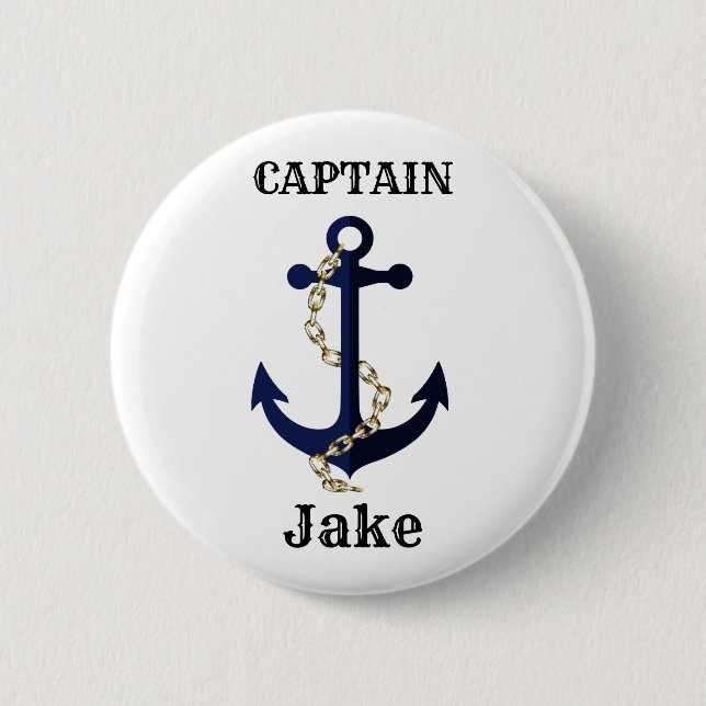 Sea anchor, chain, personalized 2 inch round button (Front)