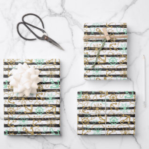 Sea Anchor Pattern Wrapping Paper Sheet