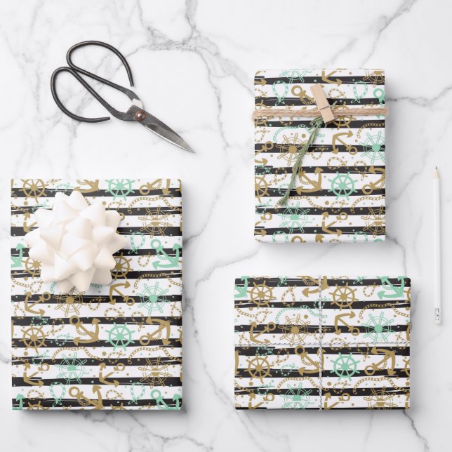 Sea Anchor Pattern Wrapping Paper Sheet (Front)