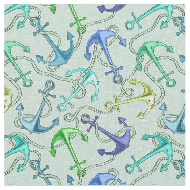 Sea Anchors And Rope Pattern Fabric (Close Up)