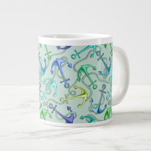 Sea Anchors And Rope Pattern Large Coffee Mug
