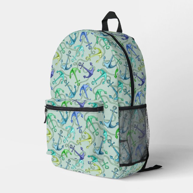 Sea Anchors And Rope Pattern Printed Backpack (Back Corner Right)