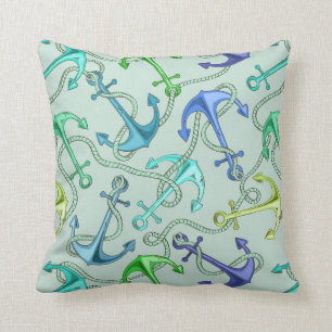 Sea Anchors And Rope Pattern Throw Pillow