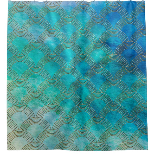 Sea and Mermaid Scales in aqua and gold (Front)
