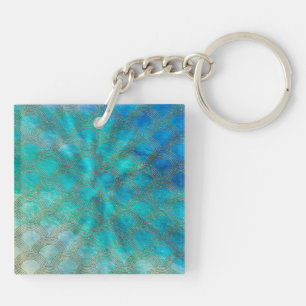 Sea and Mermaid Scales in aqua and gold Keychain