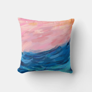 Sea and pink sky. throw pillow