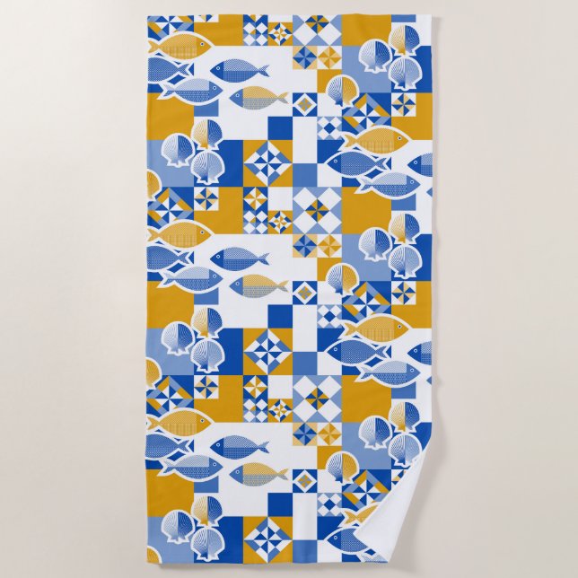 Sea and tiles beach towel (Front)