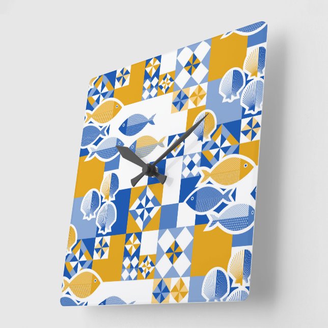 Sea and tiles  square wall clock (Angle)